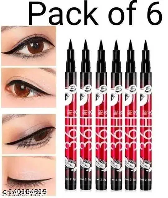 Eyeliner 36 Hours Liquid Eye Liner Pencils Combo Bridal Pack, Pack of 6, Black, SE-19