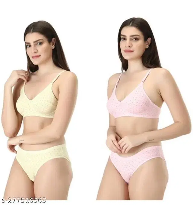 Cotton Blend Solid Lingerie Set for Women, Pack of 2 (Multicolor, 30A)