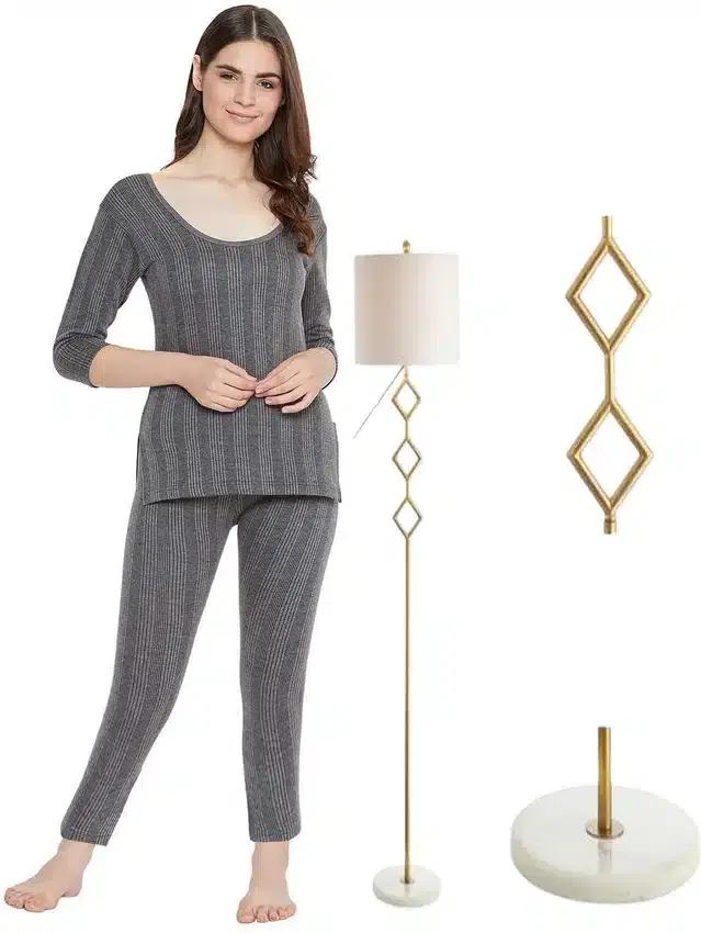 Polycotton Full Sleeves Thermal Set for Women (Grey, S)