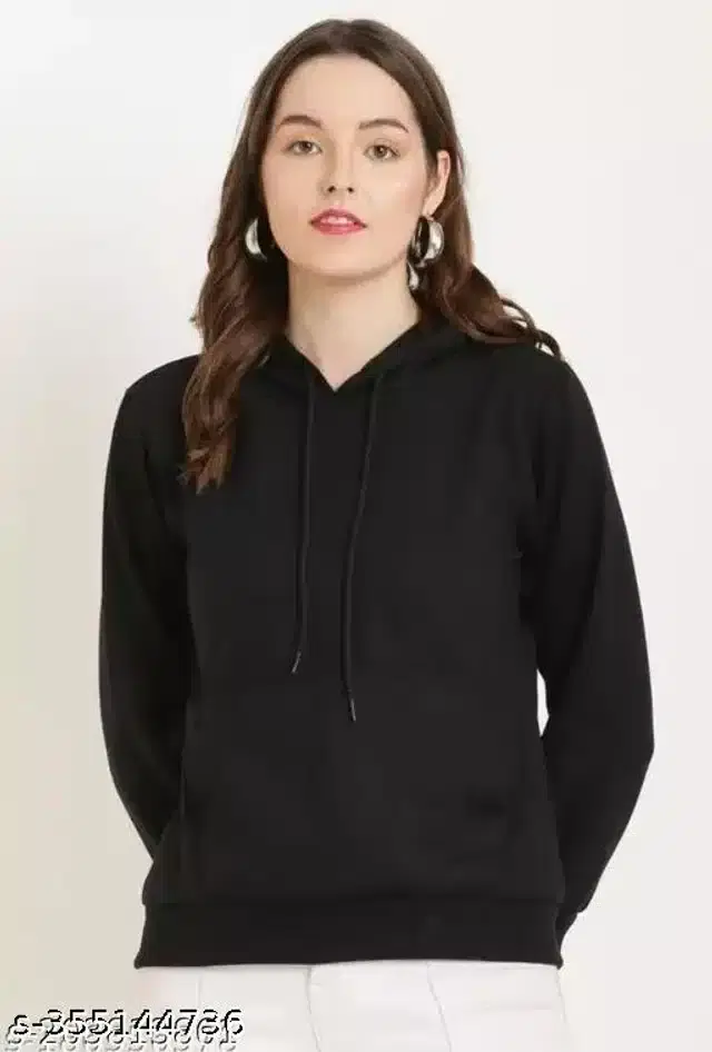 Full Sleeves Hooded Sweatshirt for Women (Black, S)