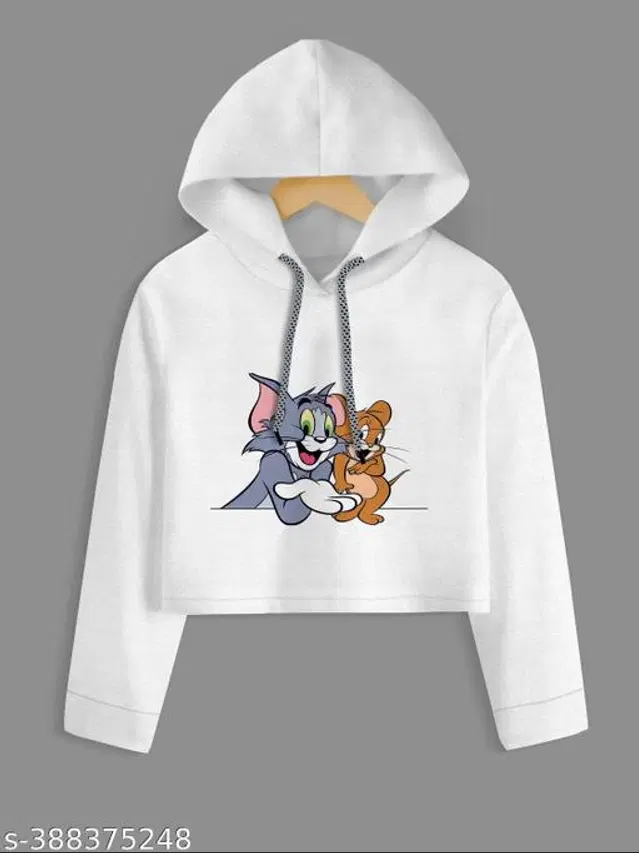 Cotton Blend Hoodie for Girls (White, 9-10 Years)