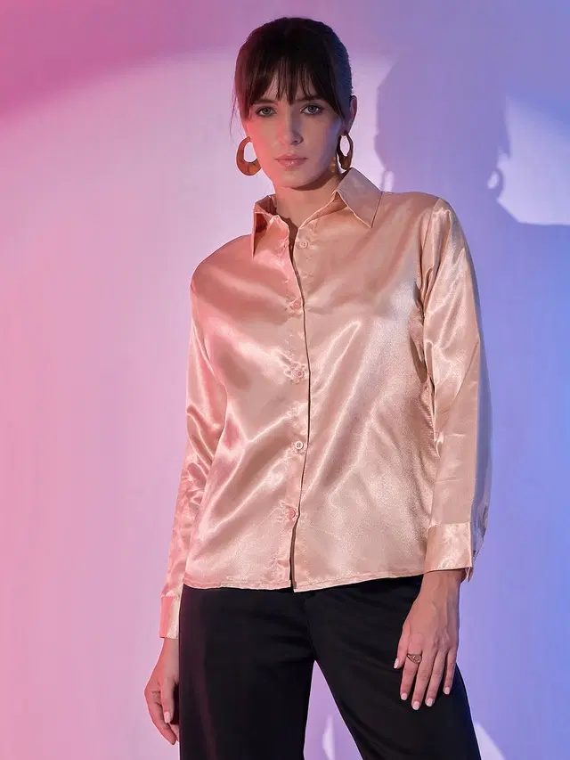 Full Sleeves Solid Shirt for Women (Beige, M)