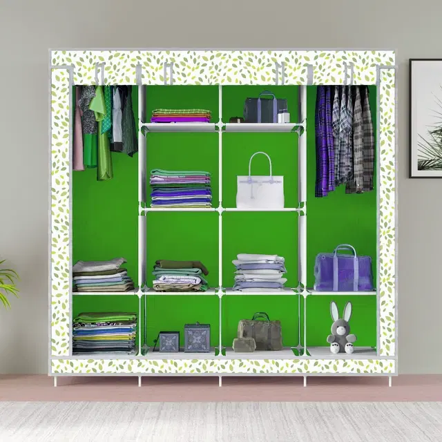 Plastic Printed Collapsible Wardrobe, Green