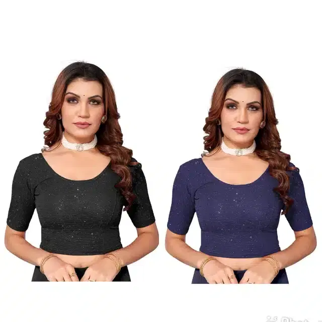 Half Sleeves Stitched Blouse for Women, Pack of 2 (Multicolor, 30)