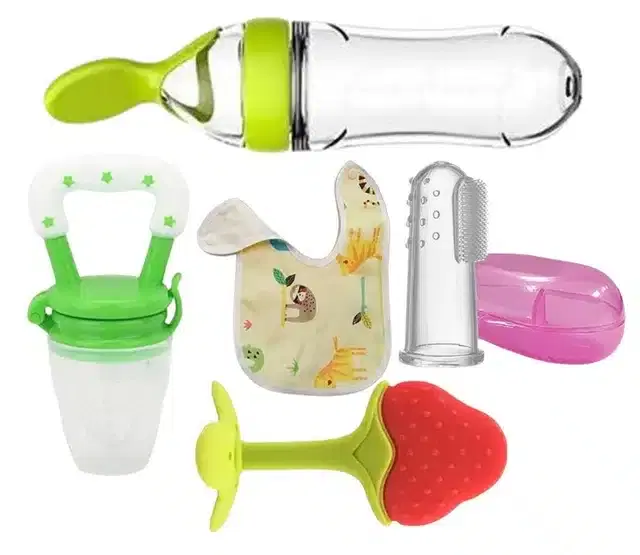 Silicone Fruit & Food Feeder, Bid, Finger Brush with Teether for Kids, Multicolor, Set of 5