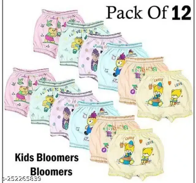 Cotton Innerwear Shorts for Kids, Pack of 12 (Multicolor, 0-3 Months)