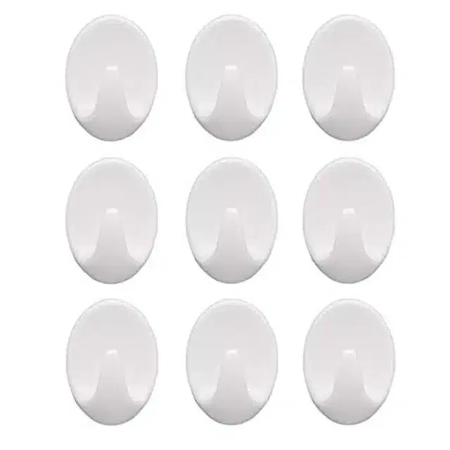 Self Adhesive Wall Hangers, Pack of 9, White
