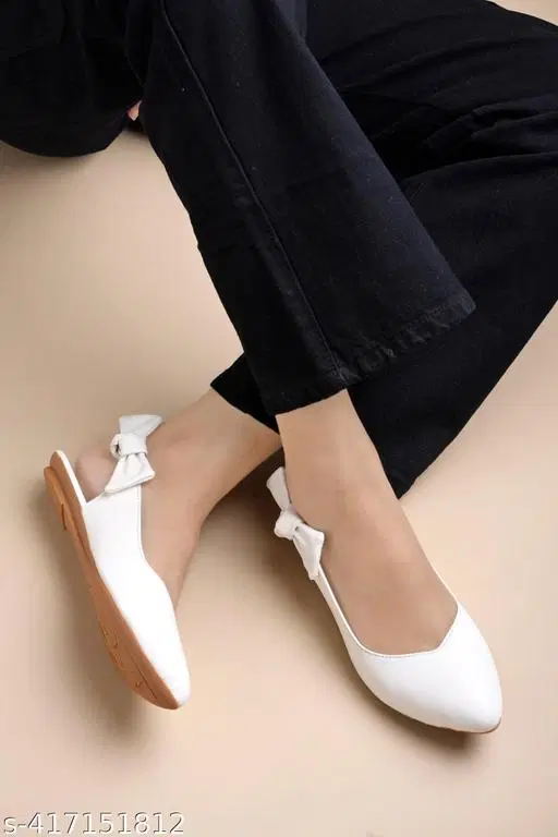 Solid Synthetic Ballerinas for Women (White, IND-3)