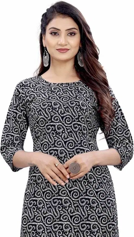 Printed Kurti for Women, Black (XXL)