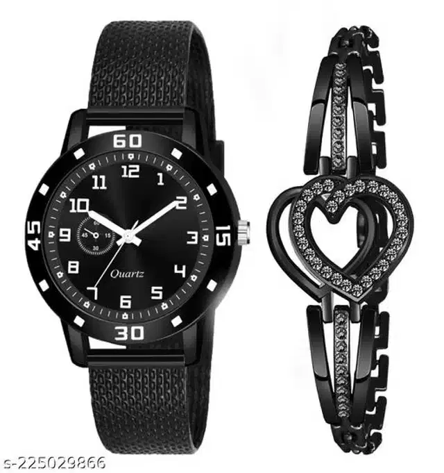 Analog Watch with Bracelet for Women, Set of 2 (Multicolor)