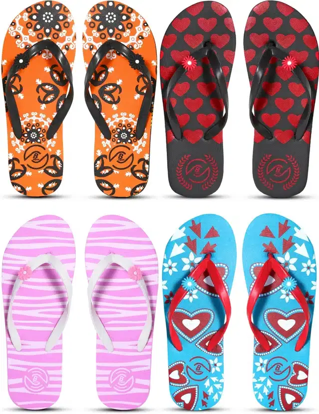 Flip Flops for Women, Pack of 4 (Multicolor, 5)