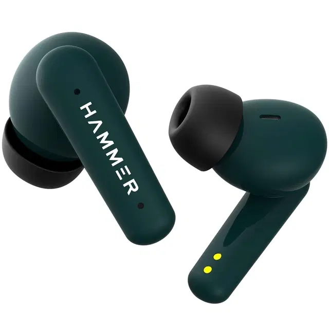 Hammer Airflow Plus Tws Earbuds With Bluetooth 5.1, Smart Touch Control, Type-C Charging, Ipx4 Rated SweatProof, Stereo Sound, Upto 23 Hours Playback, Noise Isolation (Emerald Green)