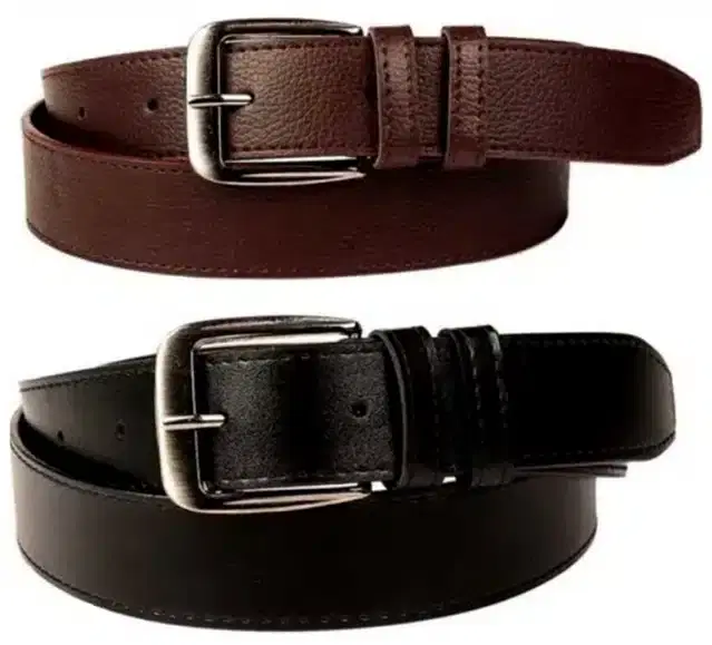 Casual Belt for Men, Pack of 2 (Black & Brown)