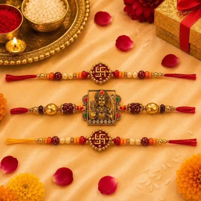 Chandan Akshat Swastik & Ram Lala Rakhi, Pack of 3