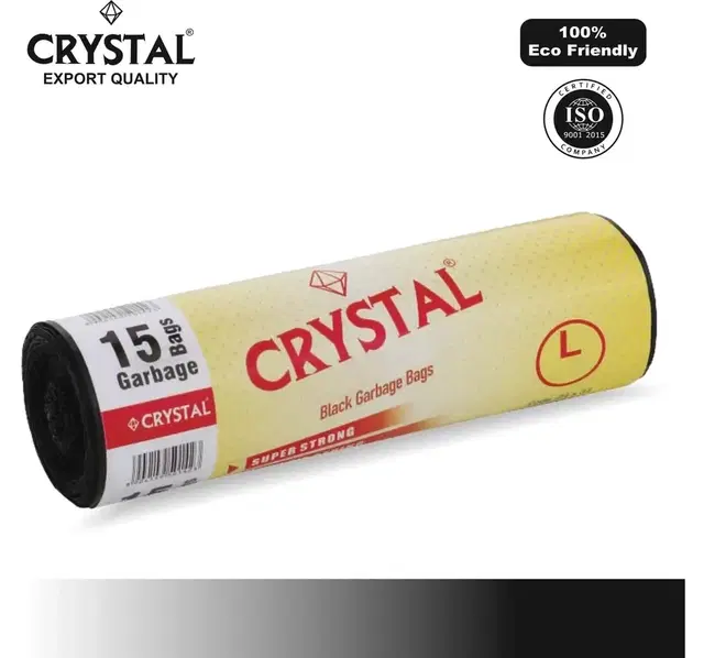 Crystal Garbage Bags 24 X 32 Inches (Large Size) 15pcs (1 Rolls) Dustbin Bag/Trash Bag - Black Color