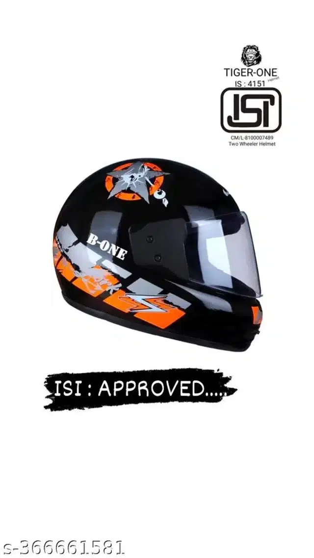 Full Face Helmet for Men & Women, Black & Orange