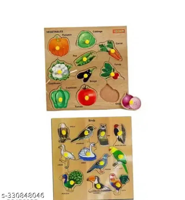 Wooden Educational Puzzle for Kids, Multicolor, Pack of 2