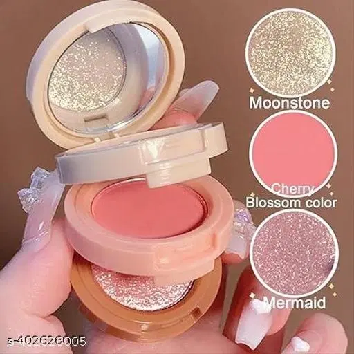 3-in-1 Highlighter & Blush Palette, Multicolor, Pack of 1