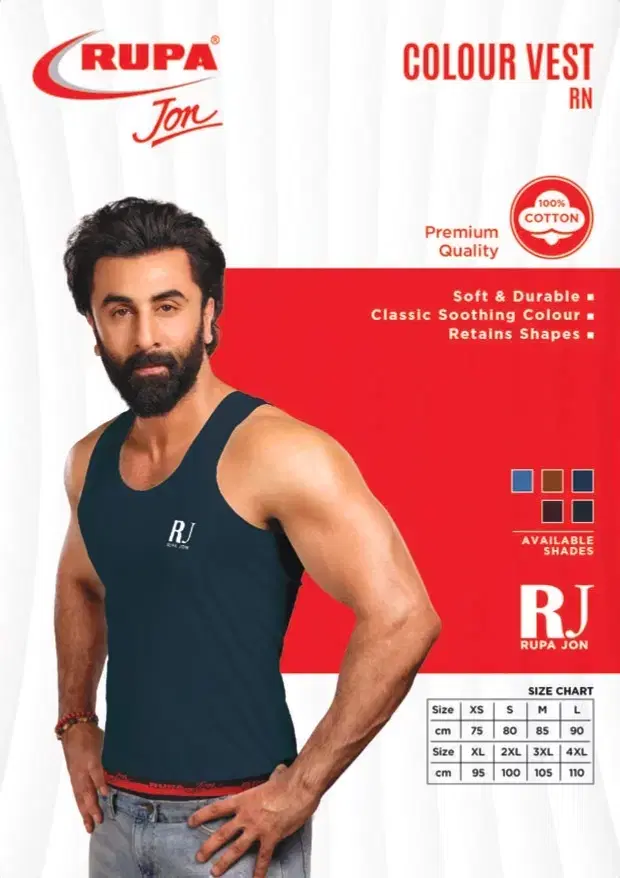 Rupa Jon Cotton Vest for Men  Assorted (85 CM) Pack of 1