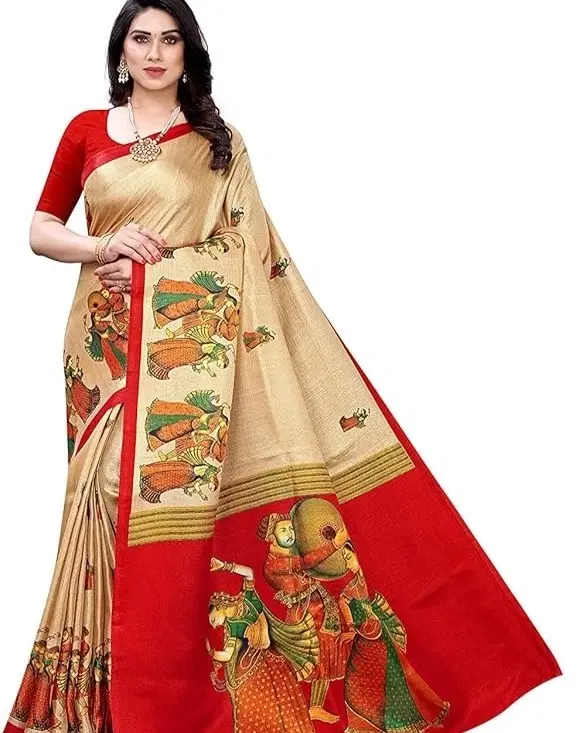 Art Silk Printed Saree for Women, Multicolor (6.3 m)