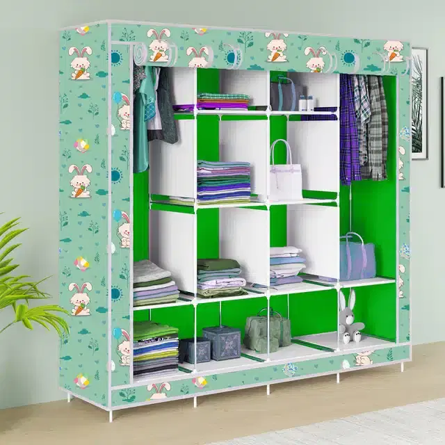 Carbon Steel 3 Door 12 Shelf Printed, Green