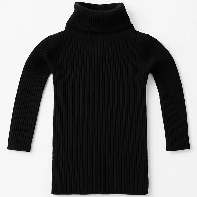 Woolen Solid Hi-Neck Sweater for Kids (Black, S)