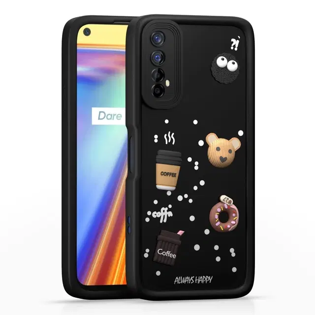 Rubber Mobile Back Cover for Realme 7 (Black)