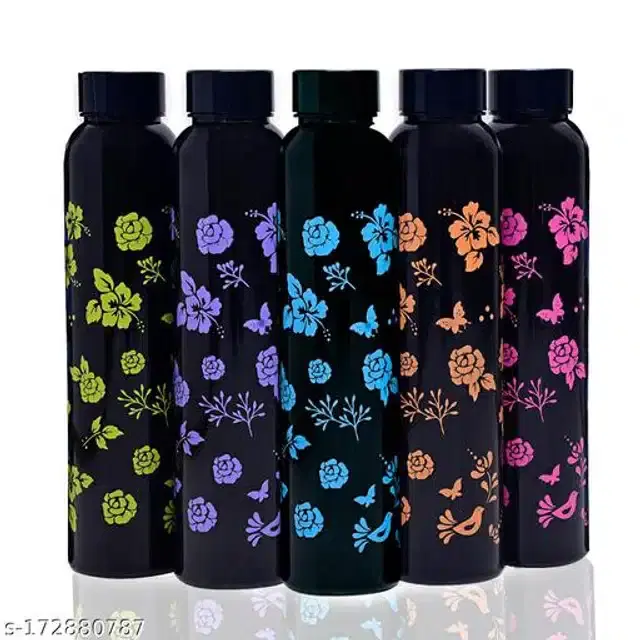 Water Bottle Set, Black, 1000 ml, Pack of 5