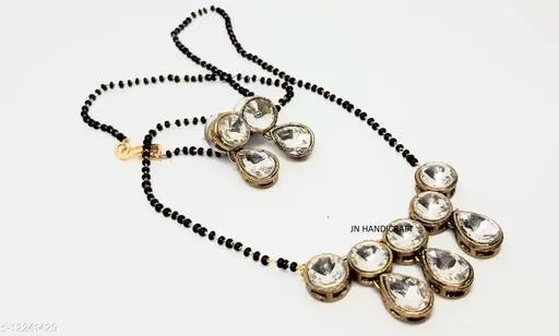 Alloy Mangalsutra With Earring for Women, Black