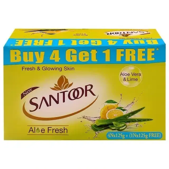 Santoor Aloe Vera and Lime Fresh Soap 5X125 g (Buy 4 Get 1 Free)