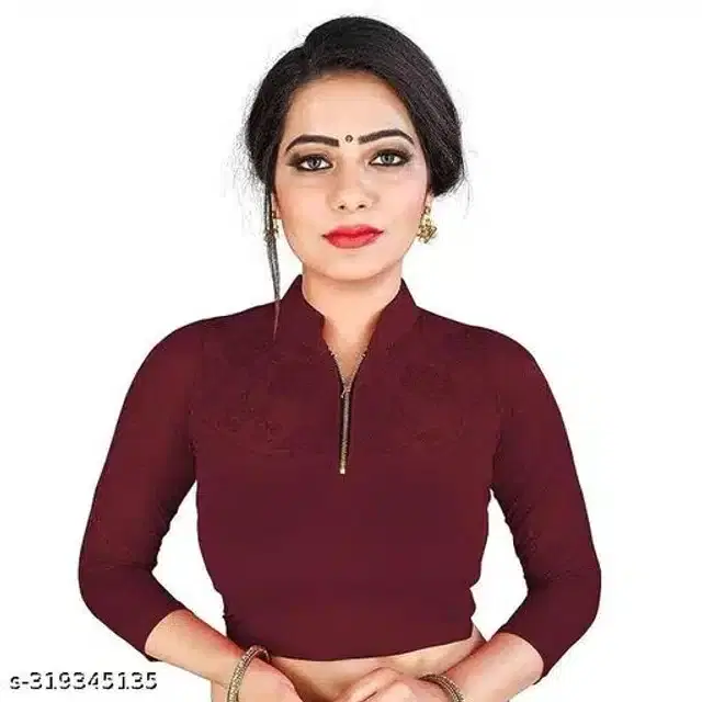 Three-Quarter Sleeves Blouse for Women (Maroon, 26)