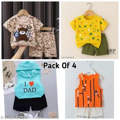 Trendy Top & Bottom Sets for Kids, Pack of 4 (Multicolor, 6-12 Months)