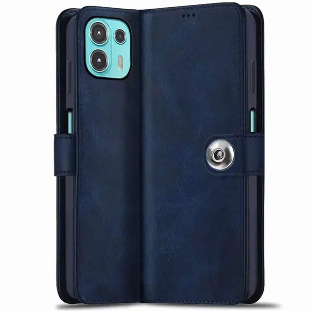 Artificial Leather Mobile Flip Cover for Motorola Edge 20 Fusion 5G (Blue)