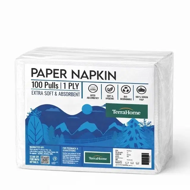 TerraHome Large Tissue Paper Napkins, 1 Ply, 27x30cm [100 Pieces]