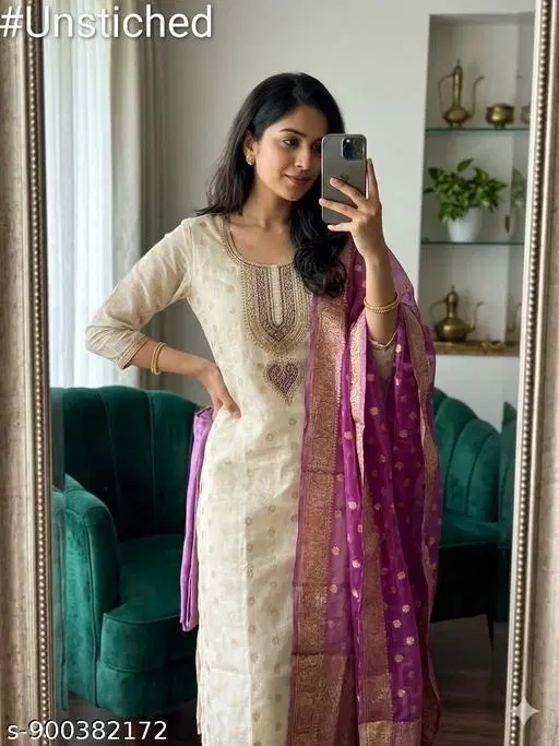 Silk Blend Embroidered Punjabi/All Over Suits for Women (5.85 meter (S)