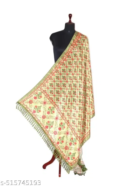 Art Silk Printed Dupatta for Women & Girls, Yellow (Free Size)