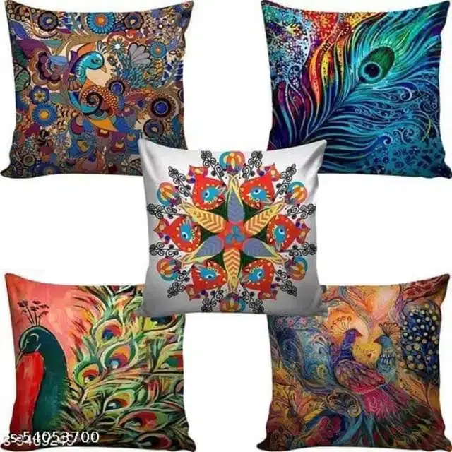 Printed Cushion Covers Combo, Multicolor, 16x16 Inches, Pack of 5