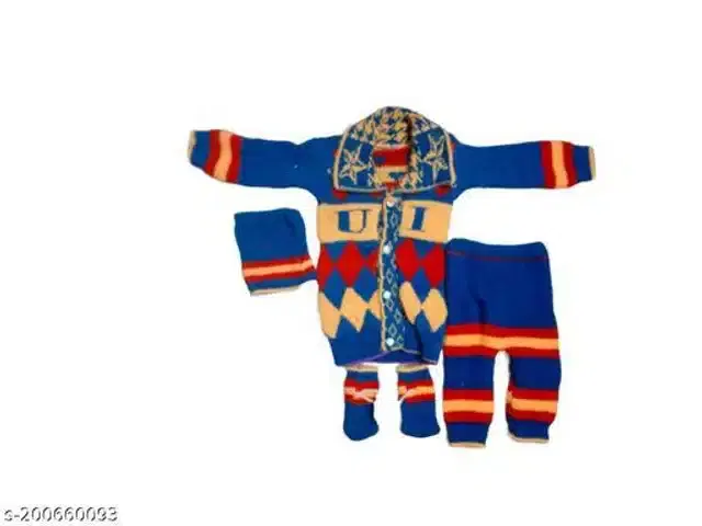 Woolen Sweater & Pant with Socks & Cap for Kids (Multicolor, 3-6 Months)
