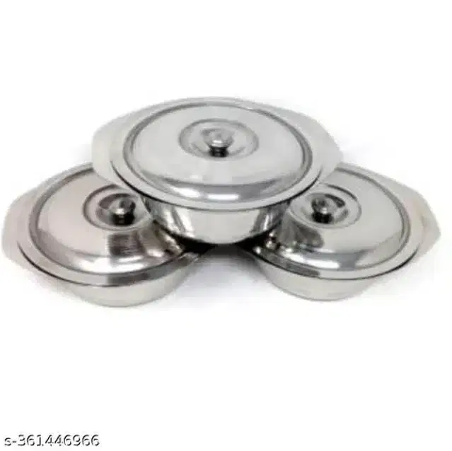 Steel Serving Bowl with Lids, Silver, 750 ml, Pack of 3