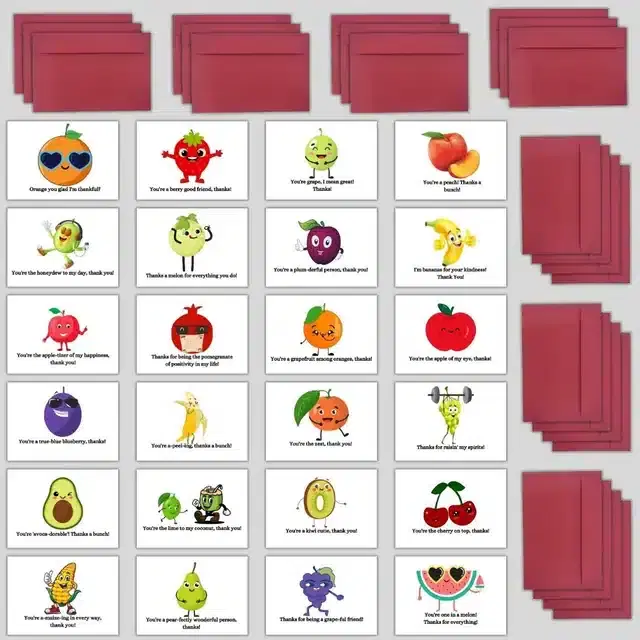 Thank You Greeting Card with Envelopes, Multicolor, Set of 24