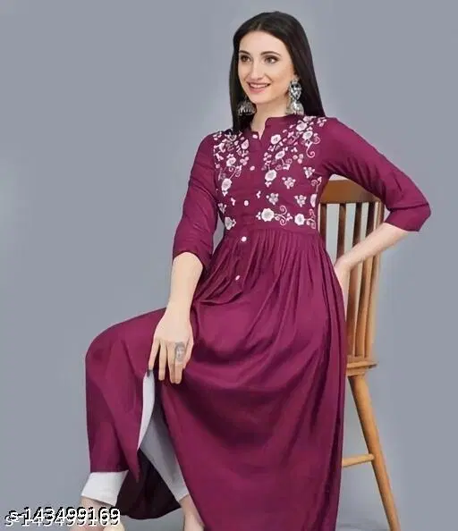 Rayon Kurti For Women, Maroon (S)