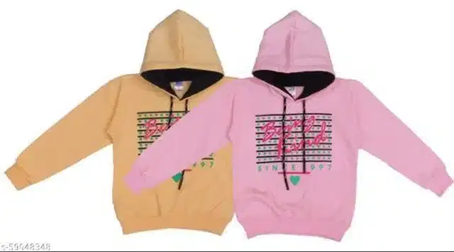 Fleece Printed Full Sleeves Hooded Sweatshirts for Girls, Pack of 2 (Beige & Pink, 3-4 Years)