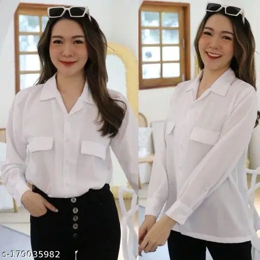 Full Sleeves Solid Shirts for Women (White, 4XL)
