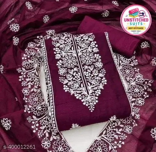 Chanderi Cotton Embroidered Punjabi/All Over Suits for Women (Purple, Un Stitched)