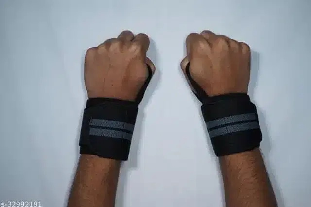 Wrist Support Bands, Black & Grey, Free Size, Set of 1