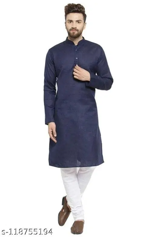 Mandarin Neck Kurta for Men (Navy Blue, 4XL)