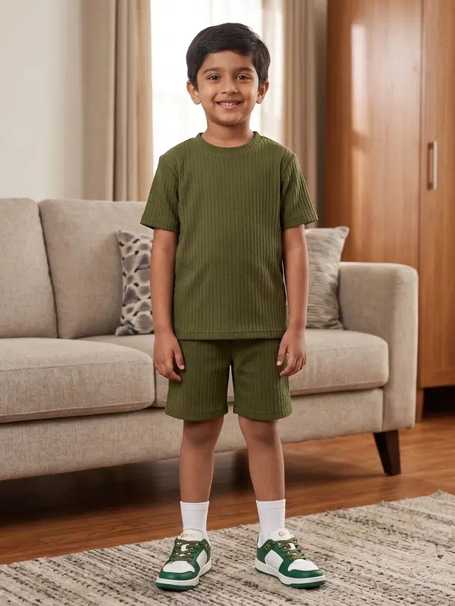 Casual Co-ord Set for Boys (Green, 2-3 Y)