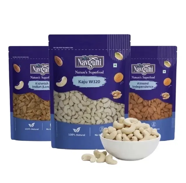 Navguni Californian Almond (Silver) 250 g + Navguni Kaju W320 200 g + Navguni Kishmish Indian (Long) 200 g