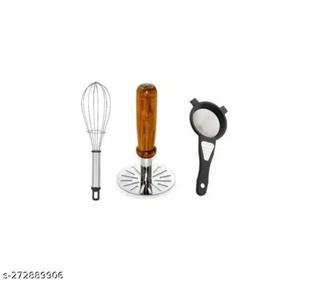 Whisk with Tea Strainer & Masher, Multicolor, Set of 3