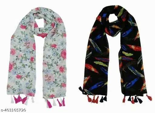 Poly Chiffon Printed Scarves for Women, Pack of 2 (Multicolor, 1.75 m)